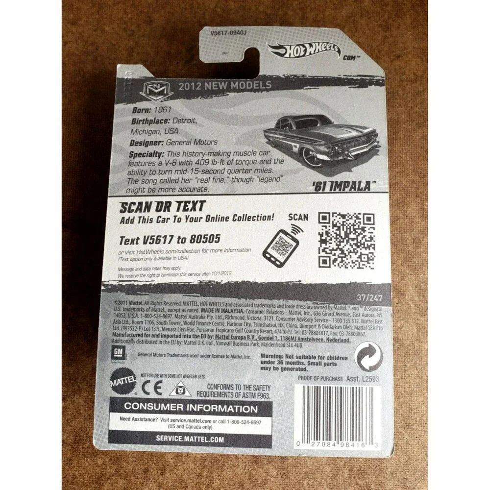 2012 Hot Wheel '61 IMPALA CHEVROLET Dark RED 2012 NEW MODELS 37/247 1:64 Walmart